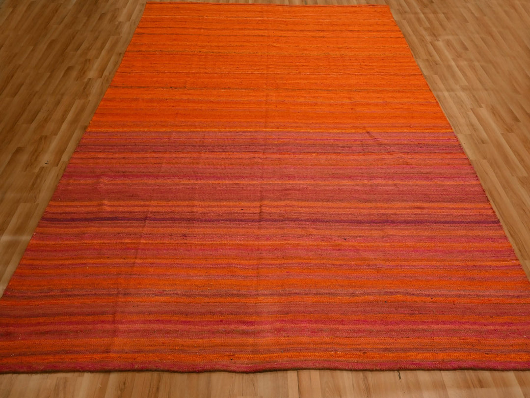 8'0" x 10'1" New Hand Knotted Orange Wool & Sari Silk Rectangle Oriental Rug - MOA10276210