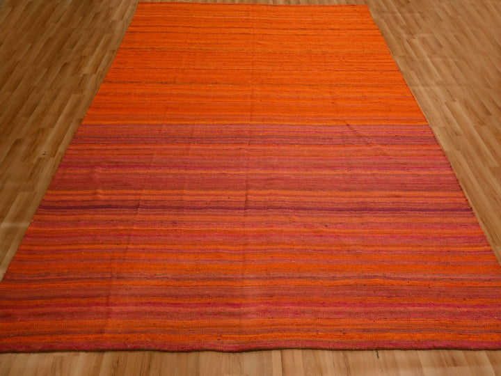 8'0" x 10'1" New Hand Knotted Orange Wool & Sari Silk Rectangle Oriental Rug - MOA10276210