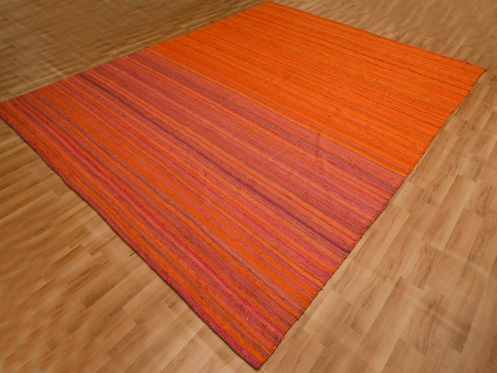 8'0" x 10'1" New Hand Knotted Orange Wool & Sari Silk Rectangle Oriental Rug - MOA10276210