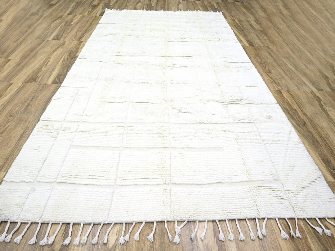 10'1" x 14'0" New Hand Knotted Ivory Wool Rectangle Oriental Rug - MOA10276211