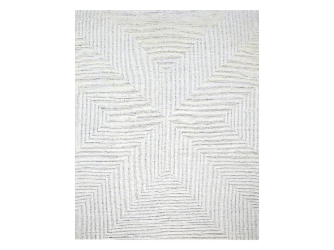 8'11" x 12'1" New Hand Knotted Ivory Wool Rectangle Oriental Rug - MOA10276213