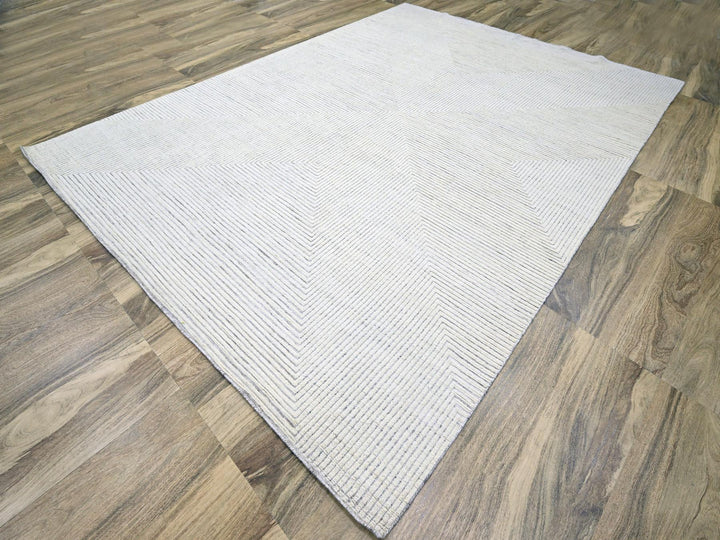 8'11" x 12'1" New Hand Knotted Ivory Wool Rectangle Oriental Rug - MOA10276213