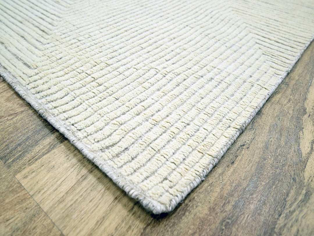 8'11" x 12'1" New Hand Knotted Ivory Wool Rectangle Oriental Rug - MOA10276213