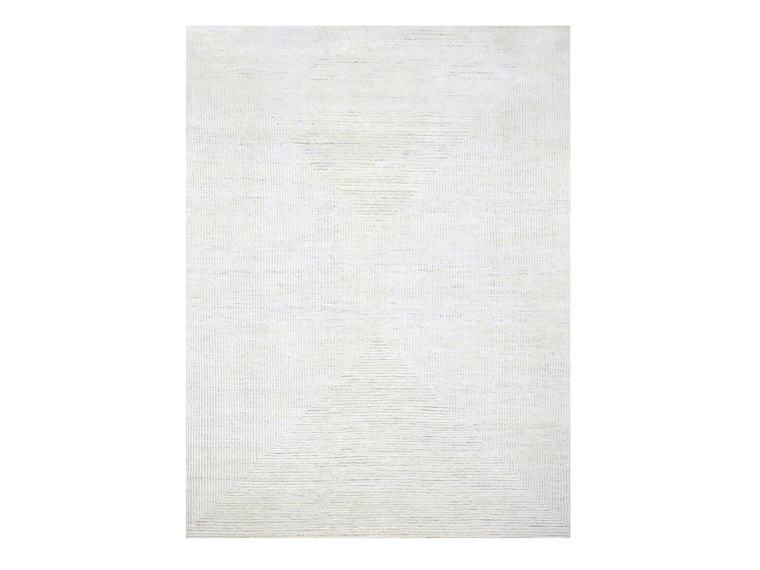 9'0" x 12'0" New Hand Knotted Ivory Wool Rectangle Oriental Rug - MOA10276215