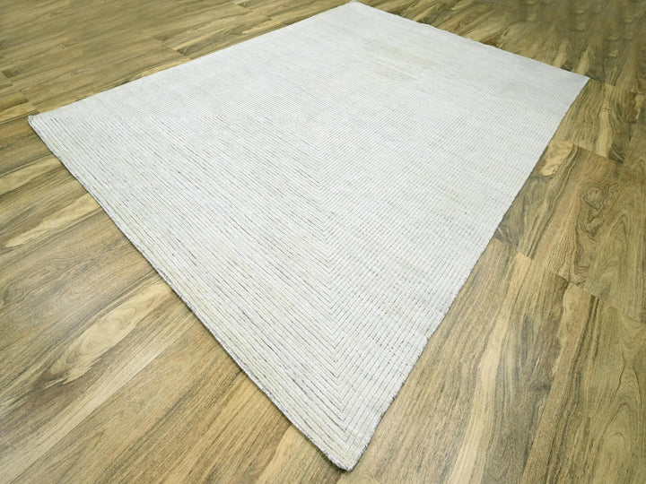 9'0" x 12'0" New Hand Knotted Ivory Wool Rectangle Oriental Rug - MOA10276215