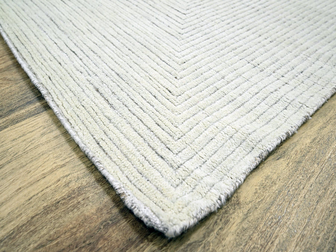 9'0" x 12'0" New Hand Knotted Ivory Wool Rectangle Oriental Rug - MOA10276215