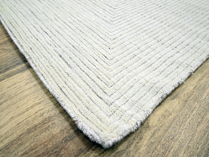 9'0" x 12'0" New Hand Knotted Ivory Wool Rectangle Oriental Rug - MOA10276215