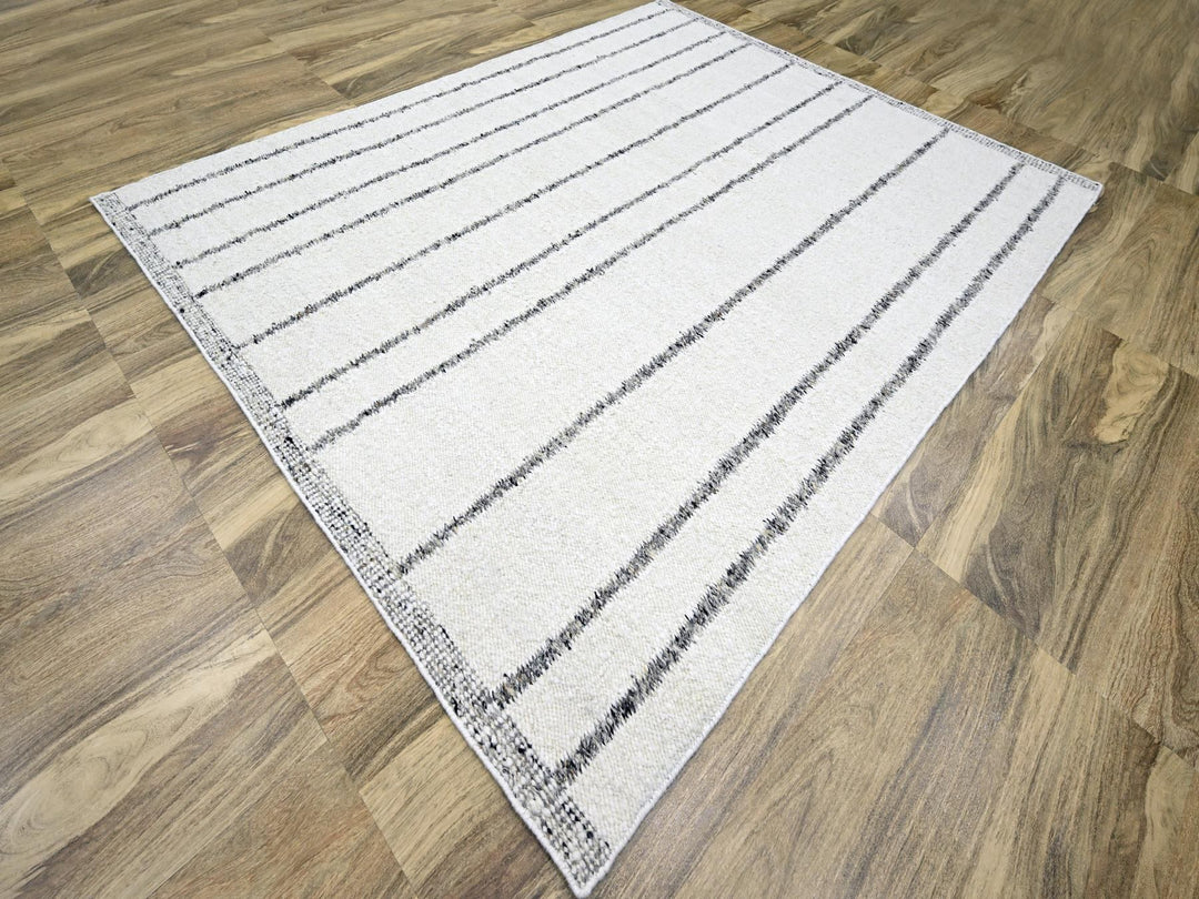 8'2" x 10'2" New Hand Knotted Ivory Wool Rectangle Oriental Rug - MOA10276217