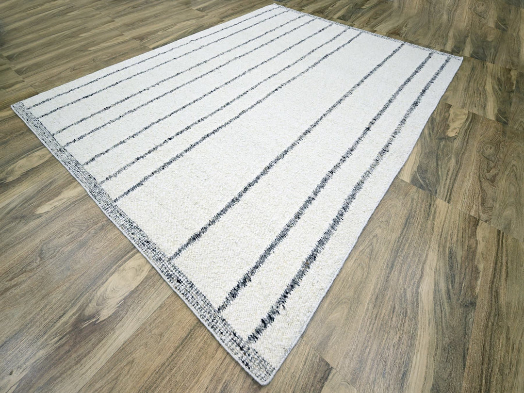 9'3" x 12'1" New Hand Knotted Ivory Wool Rectangle Oriental Rug - MOA10276220