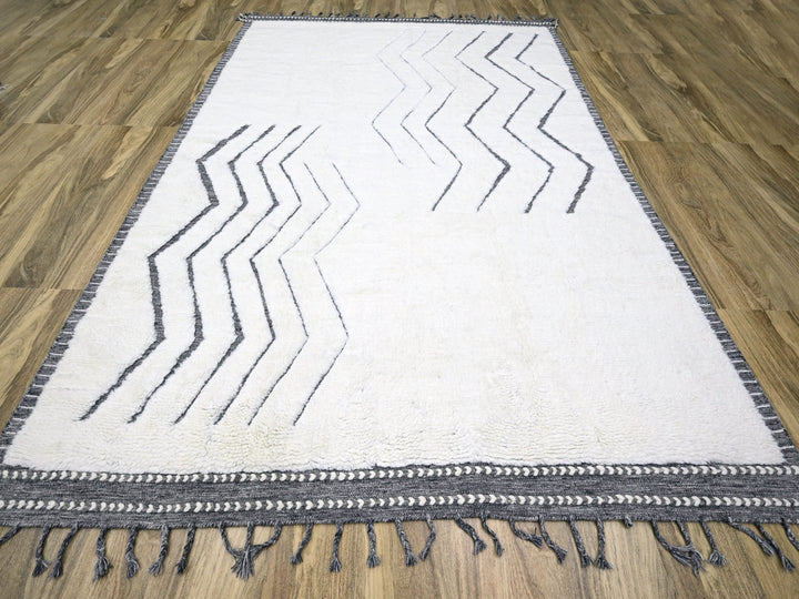9'2" x 12'1" New Hand Knotted Ivory Wool Rectangle Oriental Rug - MOA10276222