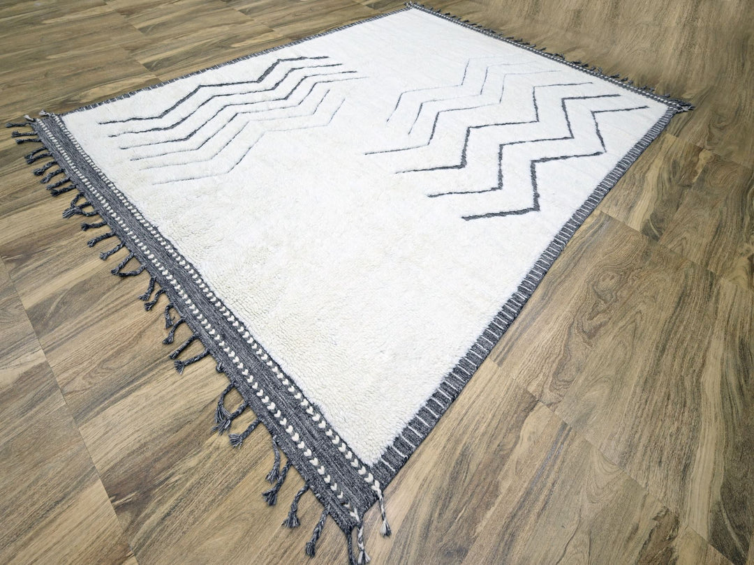 9'2" x 12'1" New Hand Knotted Ivory Wool Rectangle Oriental Rug - MOA10276222