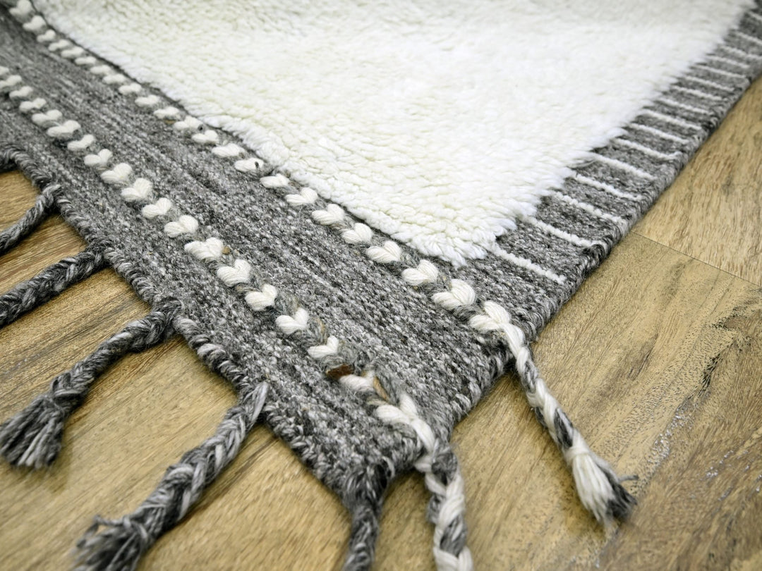 9'2" x 12'1" New Hand Knotted Ivory Wool Rectangle Oriental Rug - MOA10276222