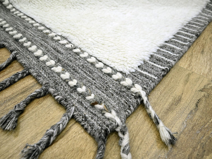9'2" x 12'1" New Hand Knotted Ivory Wool Rectangle Oriental Rug - MOA10276222