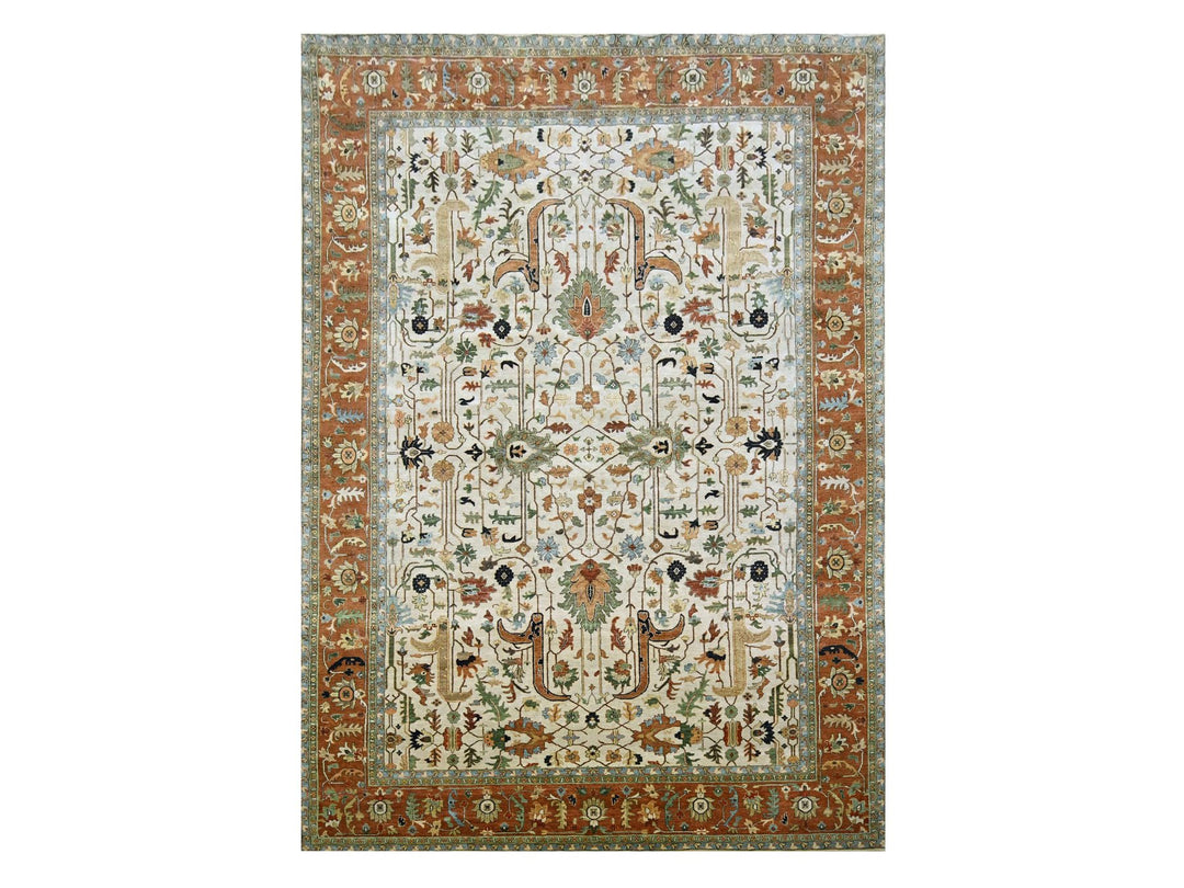 9'11" x 14'3" New Hand Knotted Ivory Wool Rectangle Oriental Rug - MOA10276223