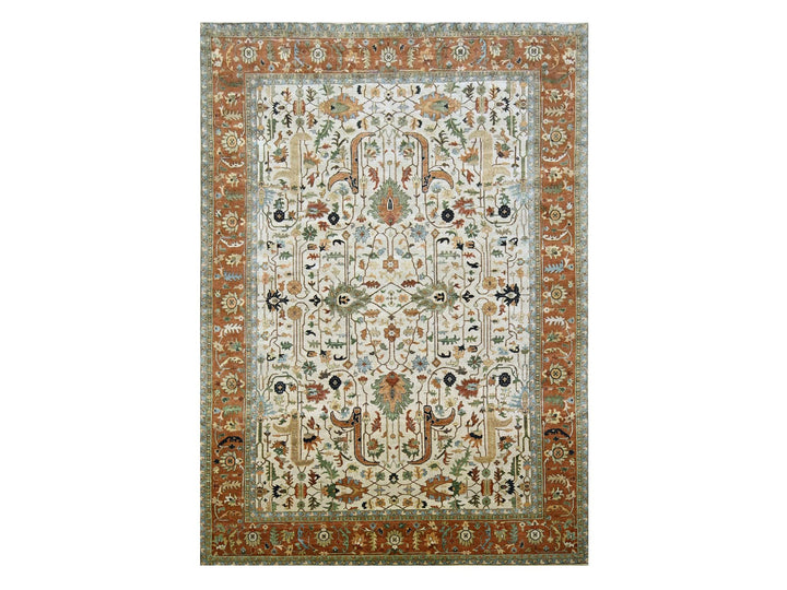 9'11" x 14'3" New Hand Knotted Ivory Wool Rectangle Oriental Rug - MOA10276223