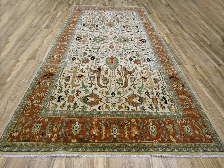 9'11" x 14'3" New Hand Knotted Ivory Wool Rectangle Oriental Rug - MOA10276223