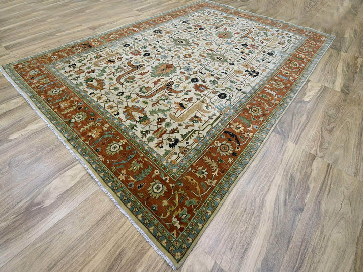 9'11" x 14'3" New Hand Knotted Ivory Wool Rectangle Oriental Rug - MOA10276223