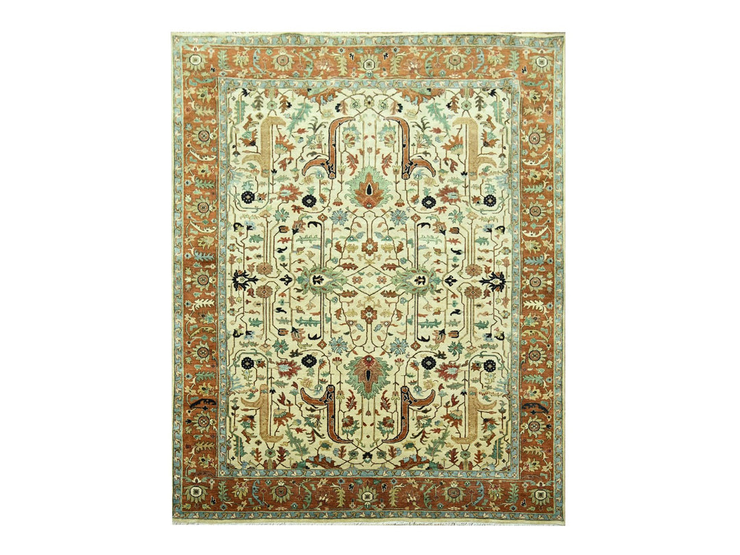 7'10" x 10'3" New Hand Knotted Ivory Wool Rectangle Oriental Rug - MOA10276225