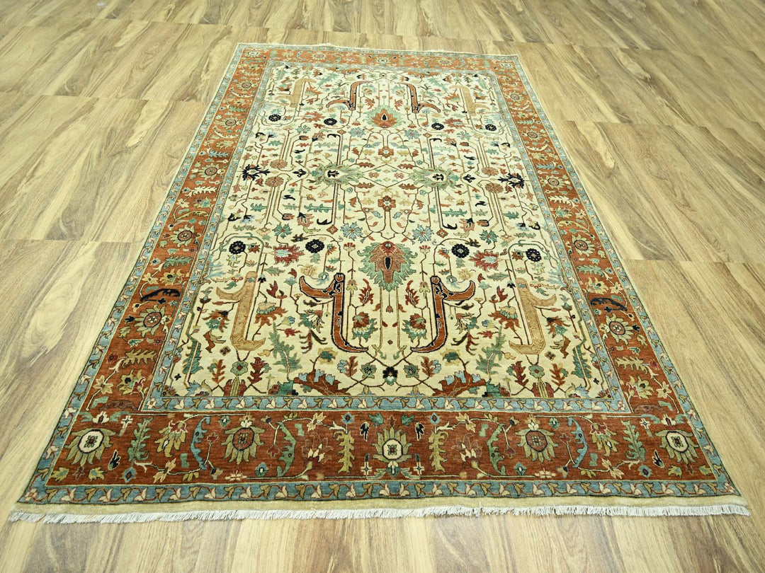 7'10" x 10'3" New Hand Knotted Ivory Wool Rectangle Oriental Rug - MOA10276225