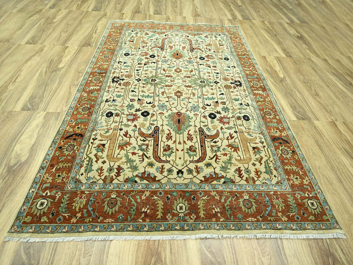 7'10" x 10'3" New Hand Knotted Ivory Wool Rectangle Oriental Rug - MOA10276225