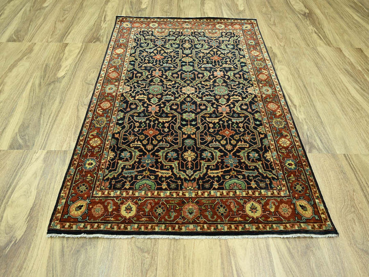 5'3" x 7'1" New Hand Knotted Blue Wool Rectangle Oriental Rug - MOA10276230