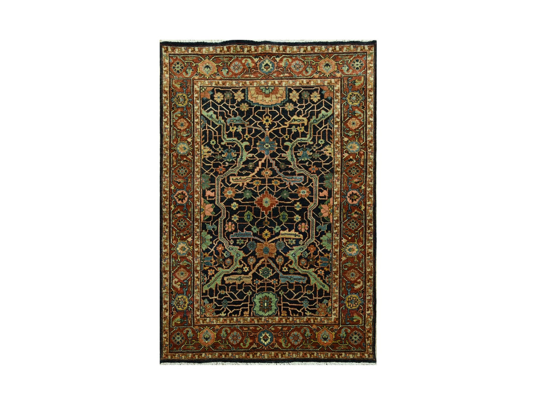 4'1" x 5'11" New Hand Knotted Blue Wool Rectangle Oriental Rug - MOA10276231