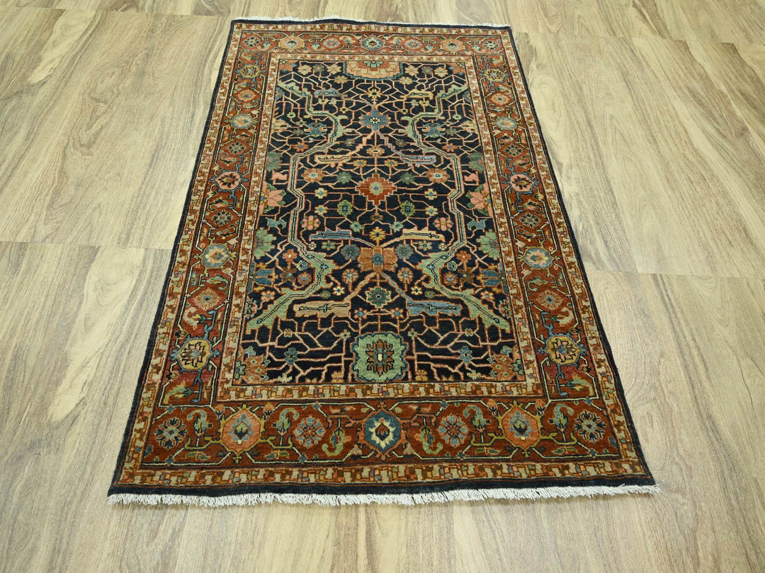 4'1" x 5'11" New Hand Knotted Blue Wool Rectangle Oriental Rug - MOA10276231