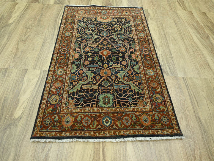 4'1" x 5'11" New Hand Knotted Blue Wool Rectangle Oriental Rug - MOA10276231