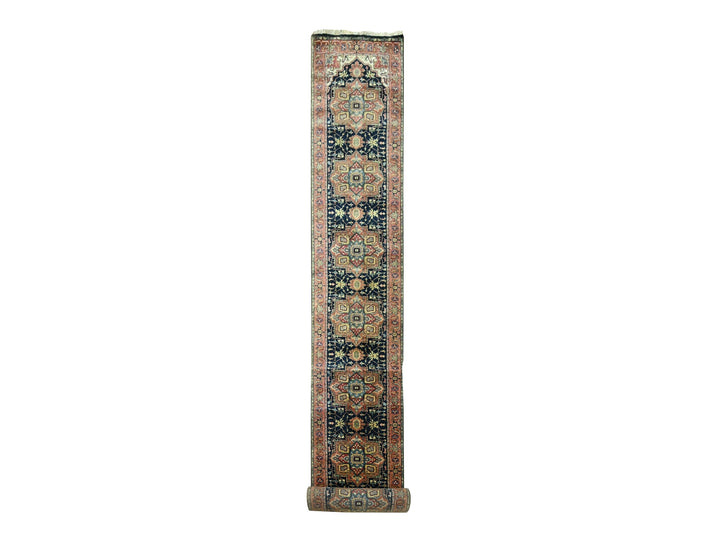 2'8" x 21'8" New Hand Knotted Blue Wool Runner Oriental Rug - MOA10276232