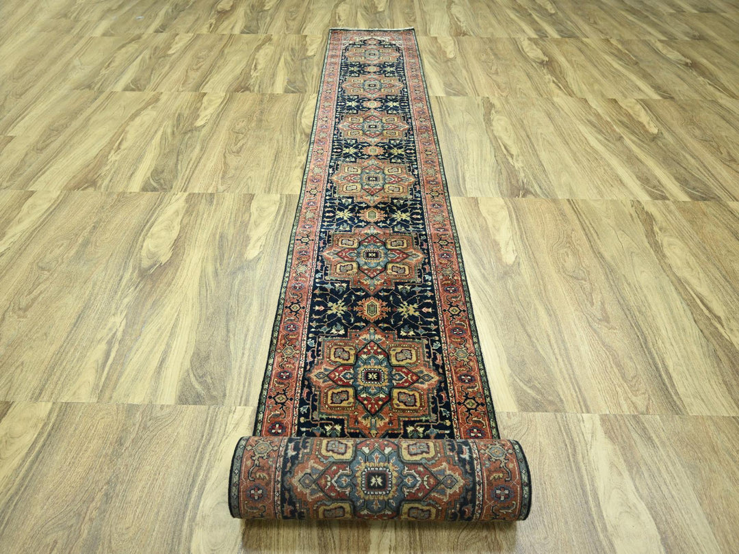 2'8" x 21'8" New Hand Knotted Blue Wool Runner Oriental Rug - MOA10276232