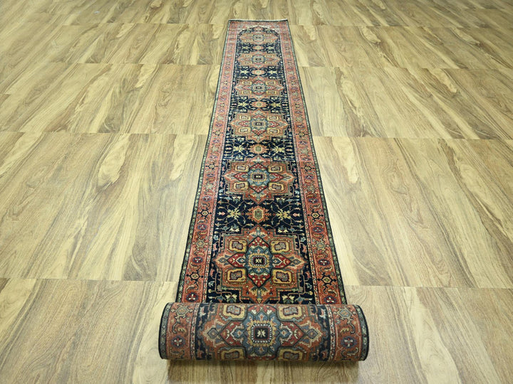 2'8" x 21'8" New Hand Knotted Blue Wool Runner Oriental Rug - MOA10276232