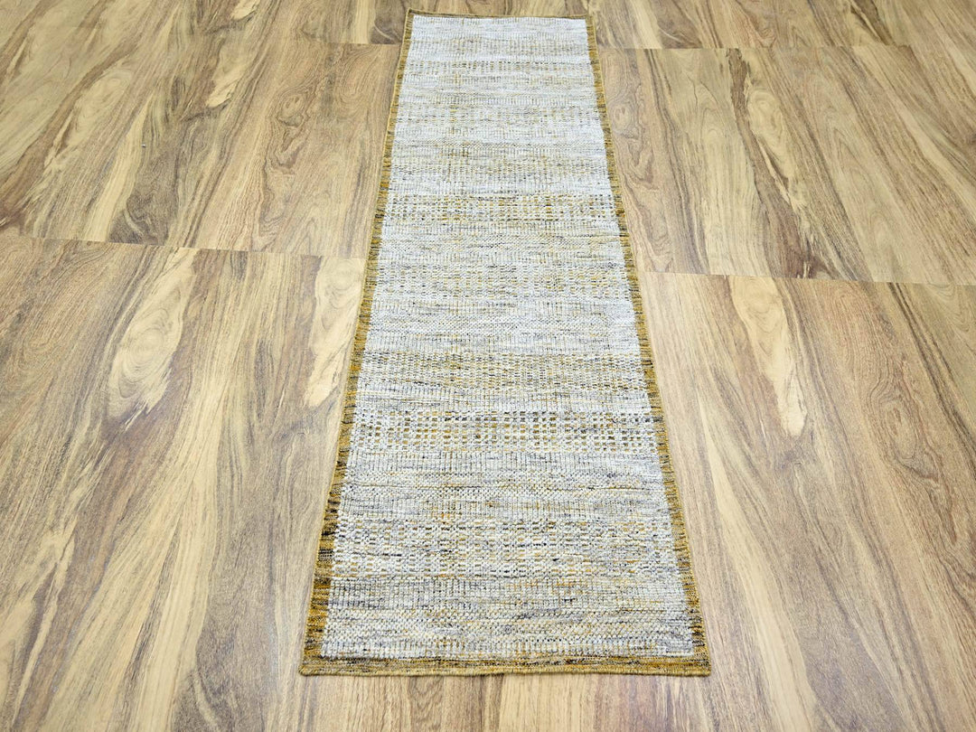 2'7" x 8'2" New Hand Knotted Yellow Wool Runner Oriental Rug - MOA10276247