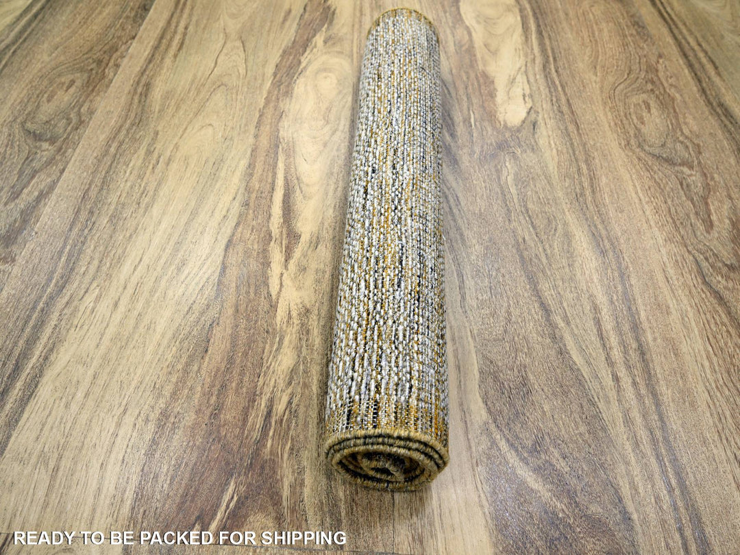 2'8" x 8'2" New Hand Knotted Yellow Wool Runner Oriental Rug - MOA10276273