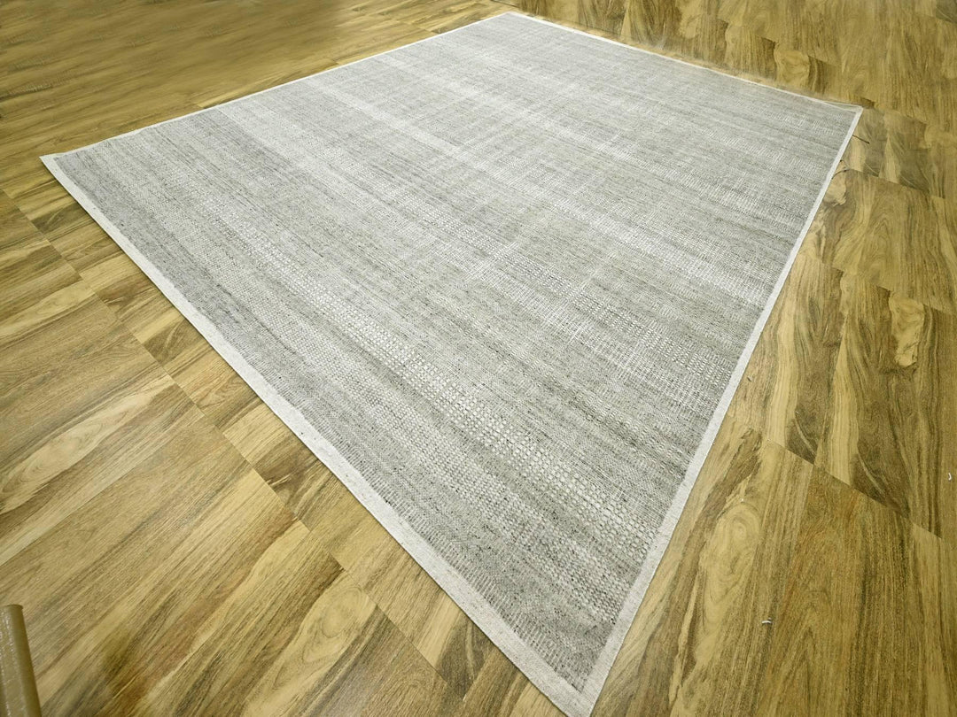 12'1" x 14'10" New Hand Knotted Grey Wool Rectangle Oriental Rug - MOA10276304