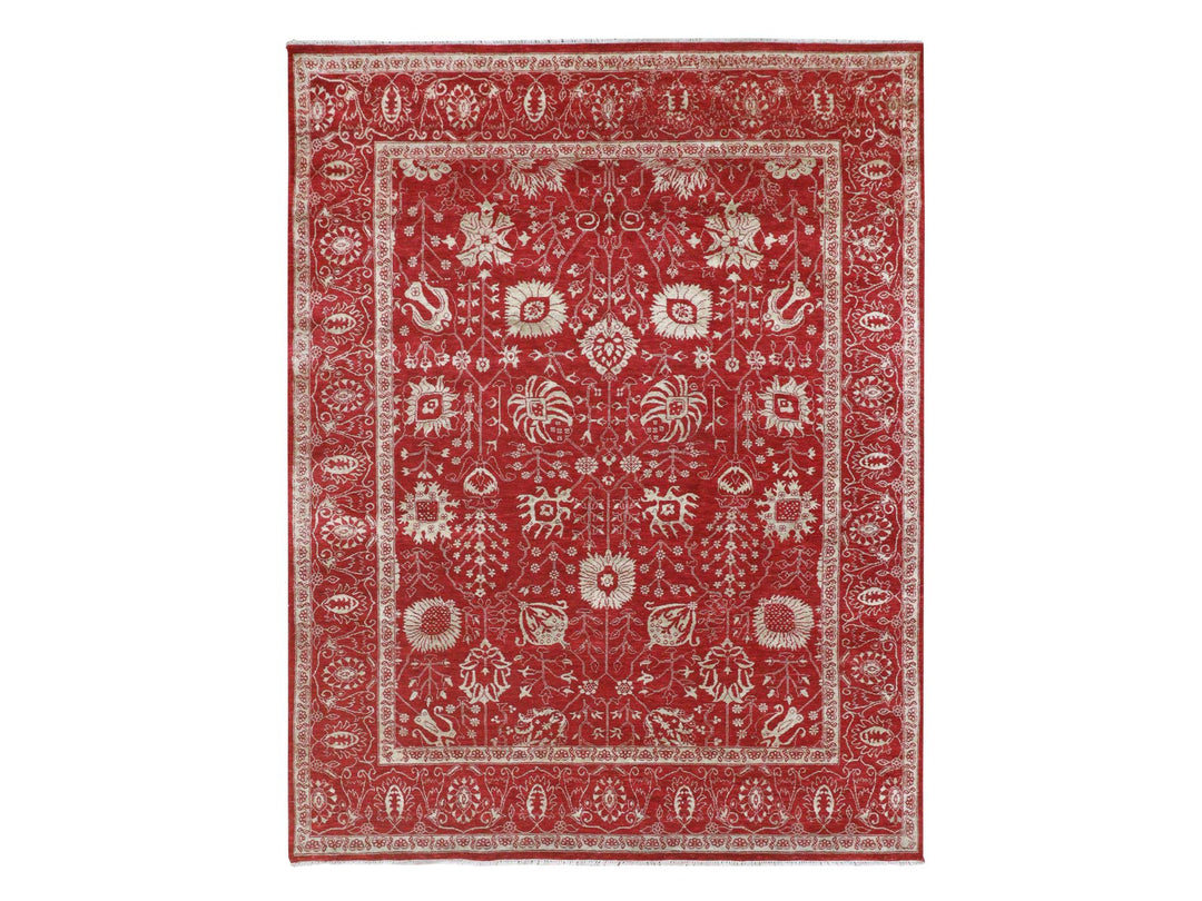 7'9" x 10'0" New Hand Knotted Red Wool & Silk Rectangle Oriental Rug - MOA10276306