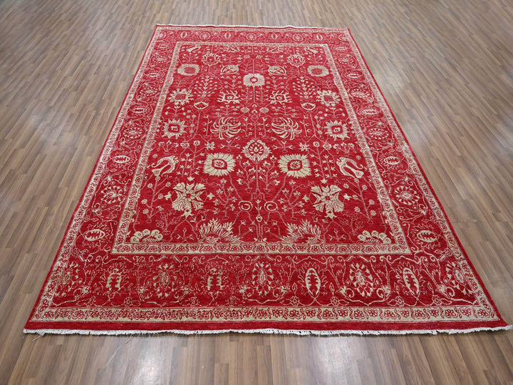 7'9" x 10'0" New Hand Knotted Red Wool & Silk Rectangle Oriental Rug - MOA10276306
