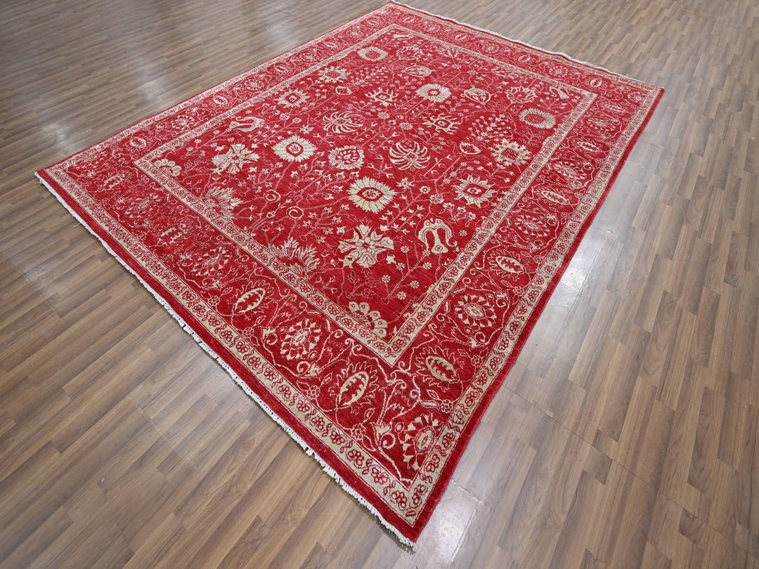 7'9" x 10'0" New Hand Knotted Red Wool & Silk Rectangle Oriental Rug - MOA10276306