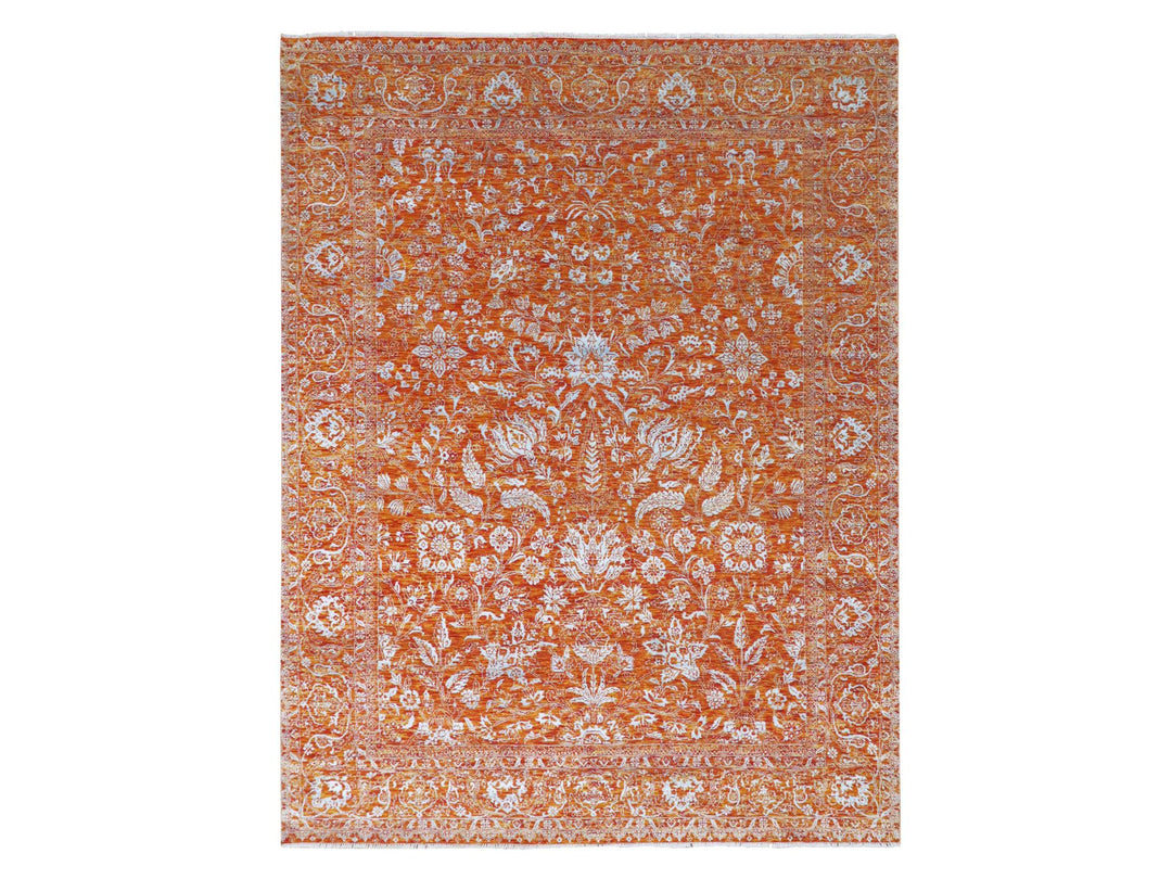 8'0" x 10'4" New Hand Knotted Orange Wool & Silk Rectangle Oriental Rug - MOA10276307