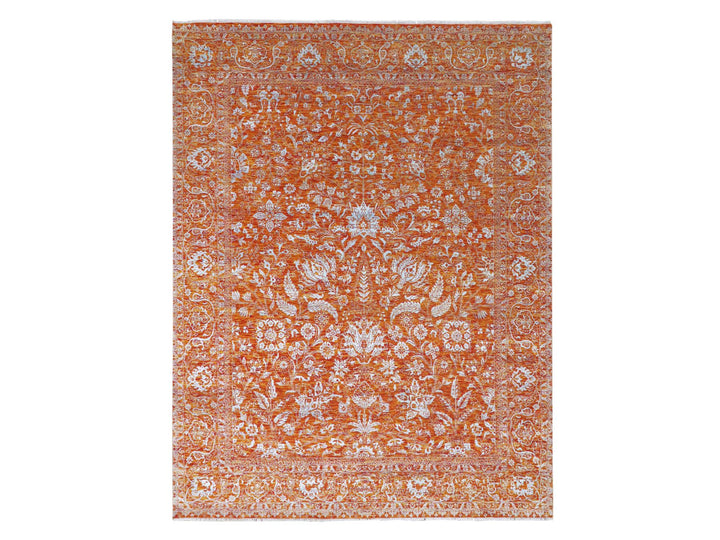 8'0" x 10'4" New Hand Knotted Orange Wool & Silk Rectangle Oriental Rug - MOA10276307