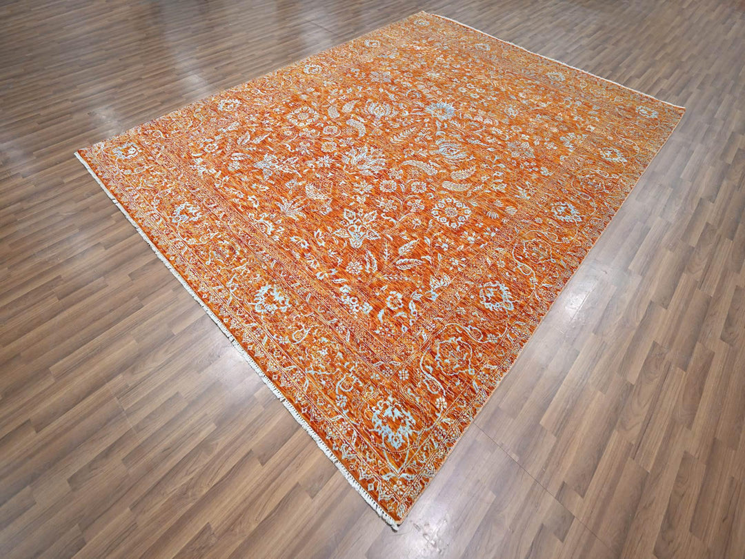 8'0" x 10'4" New Hand Knotted Orange Wool & Silk Rectangle Oriental Rug - MOA10276307