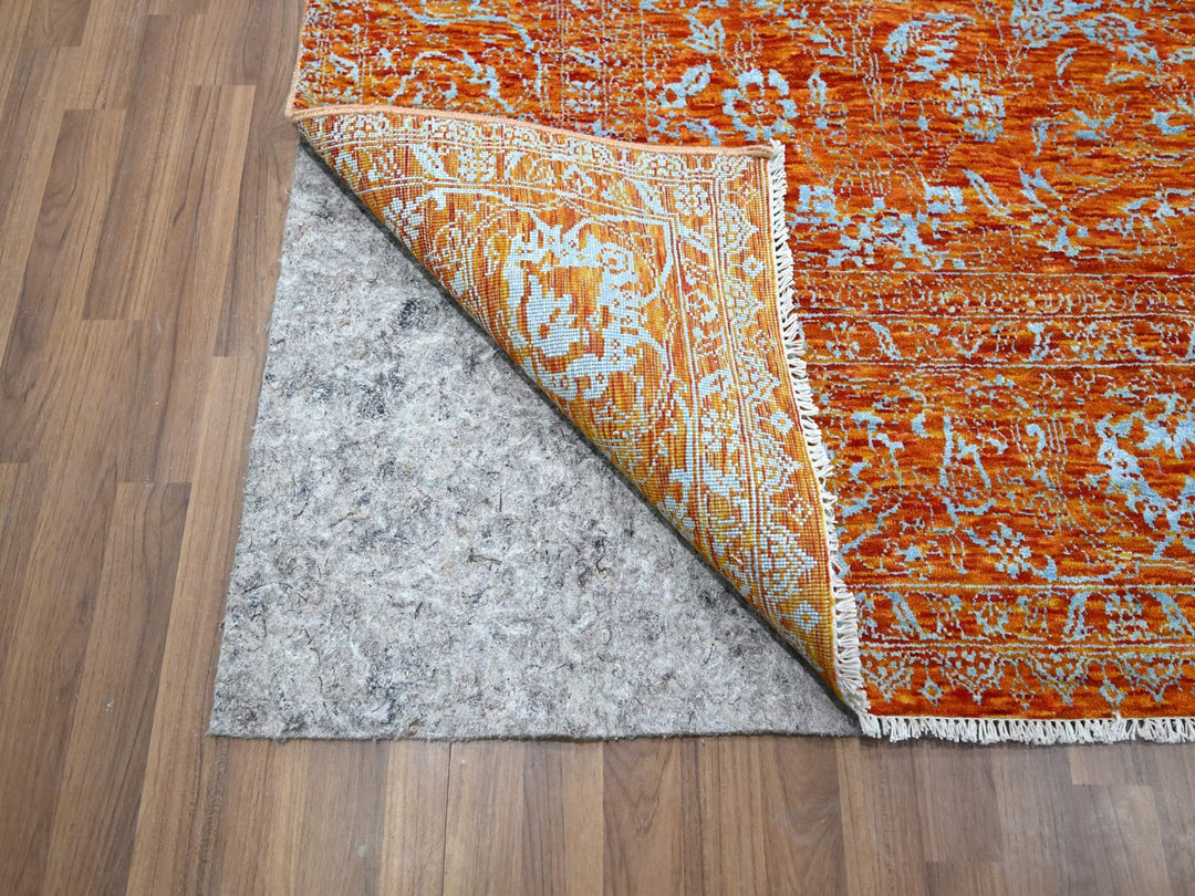 8'0" x 10'4" New Hand Knotted Orange Wool & Silk Rectangle Oriental Rug - MOA10276307