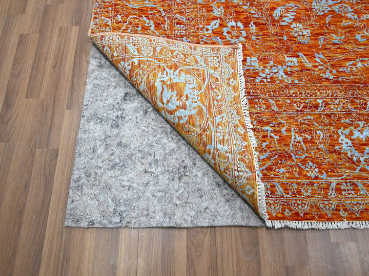 8'0" x 10'4" New Hand Knotted Orange Wool & Silk Rectangle Oriental Rug - MOA10276307