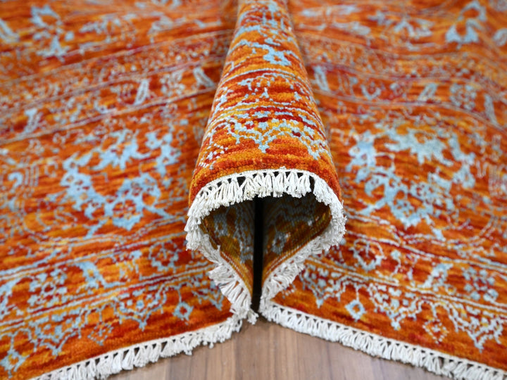 8'0" x 10'4" New Hand Knotted Orange Wool & Silk Rectangle Oriental Rug - MOA10276307