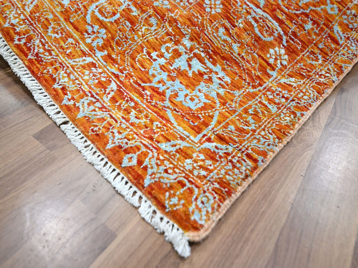 8'0" x 10'4" New Hand Knotted Orange Wool & Silk Rectangle Oriental Rug - MOA10276307