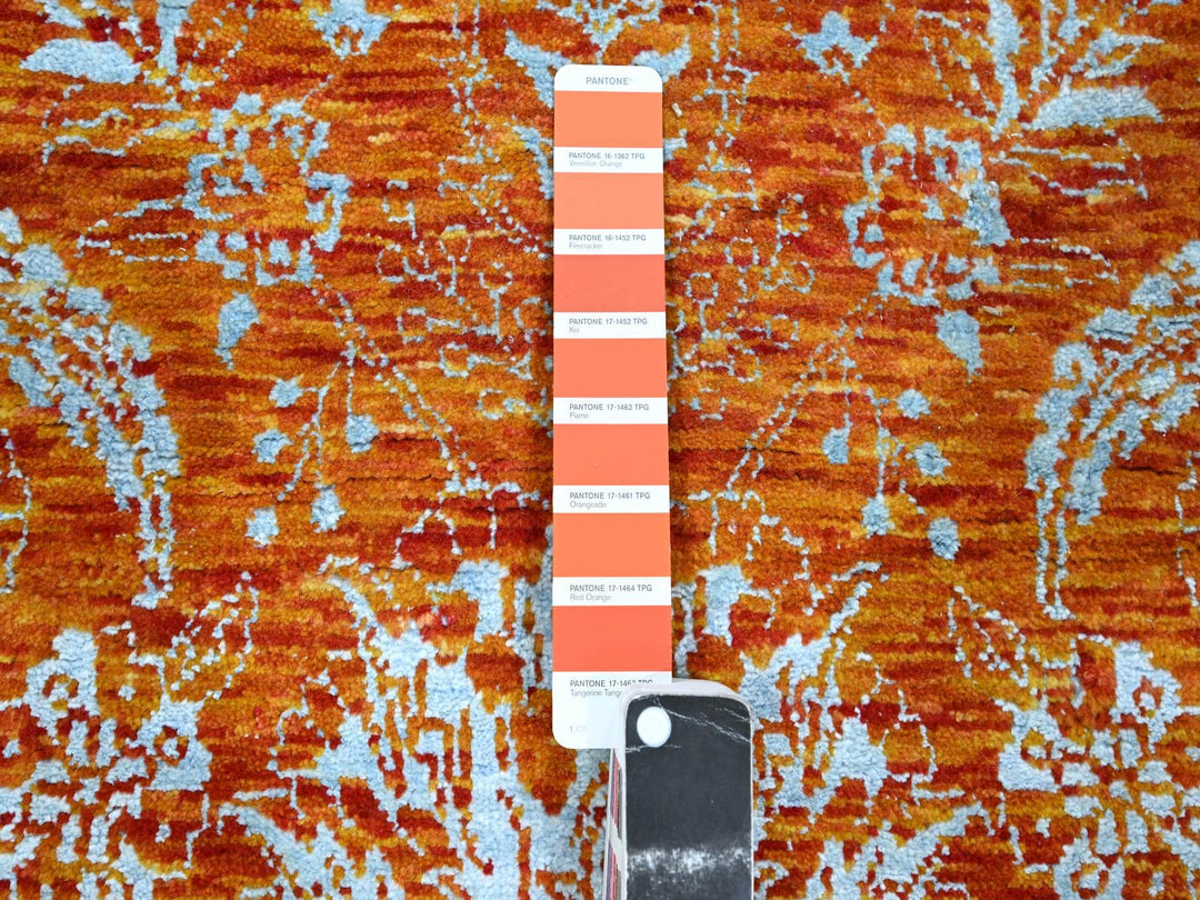 8'0" x 10'4" New Hand Knotted Orange Wool & Silk Rectangle Oriental Rug - MOA10276307