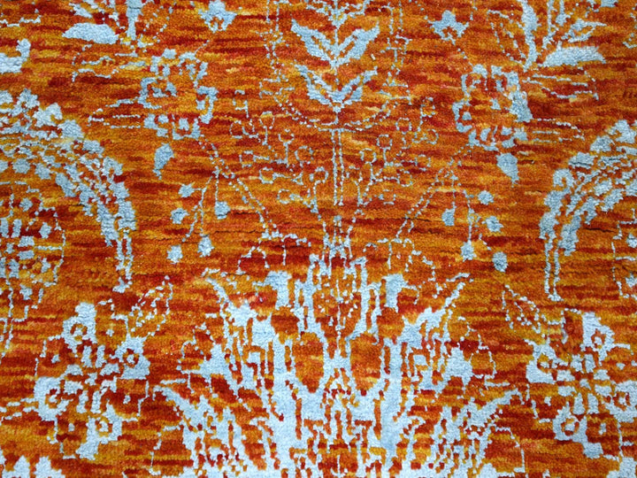 8'0" x 10'4" New Hand Knotted Orange Wool & Silk Rectangle Oriental Rug - MOA10276307