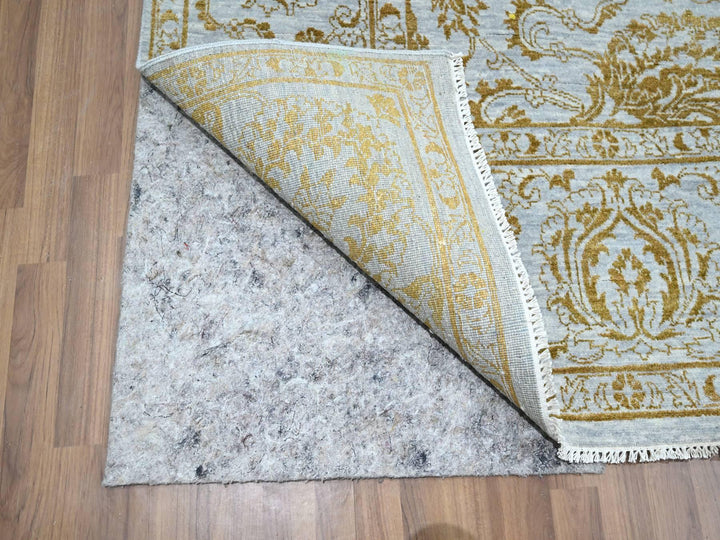 8'0" x 9'11" New Hand Knotted Blue Wool & Silk Rectangle Oriental Rug - MOA10276308