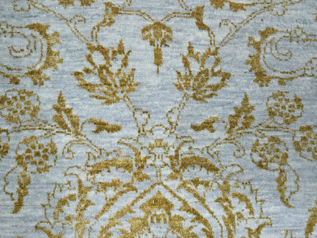 8'0" x 9'11" New Hand Knotted Blue Wool & Silk Rectangle Oriental Rug - MOA10276308
