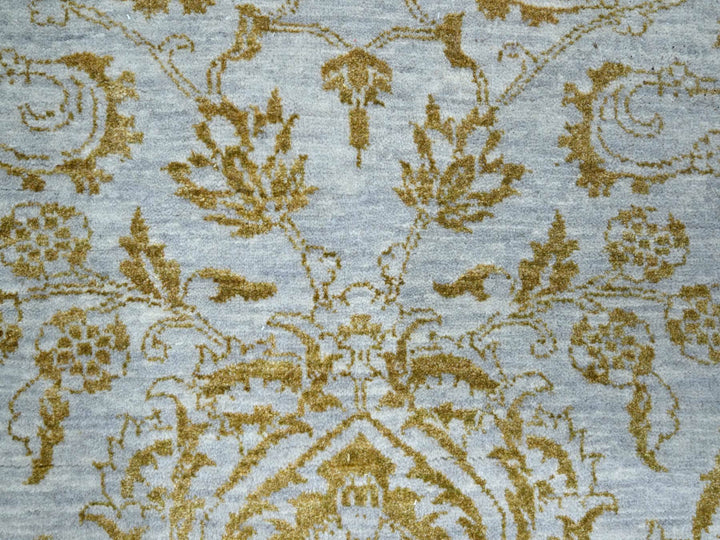 8'0" x 9'11" New Hand Knotted Blue Wool & Silk Rectangle Oriental Rug - MOA10276308