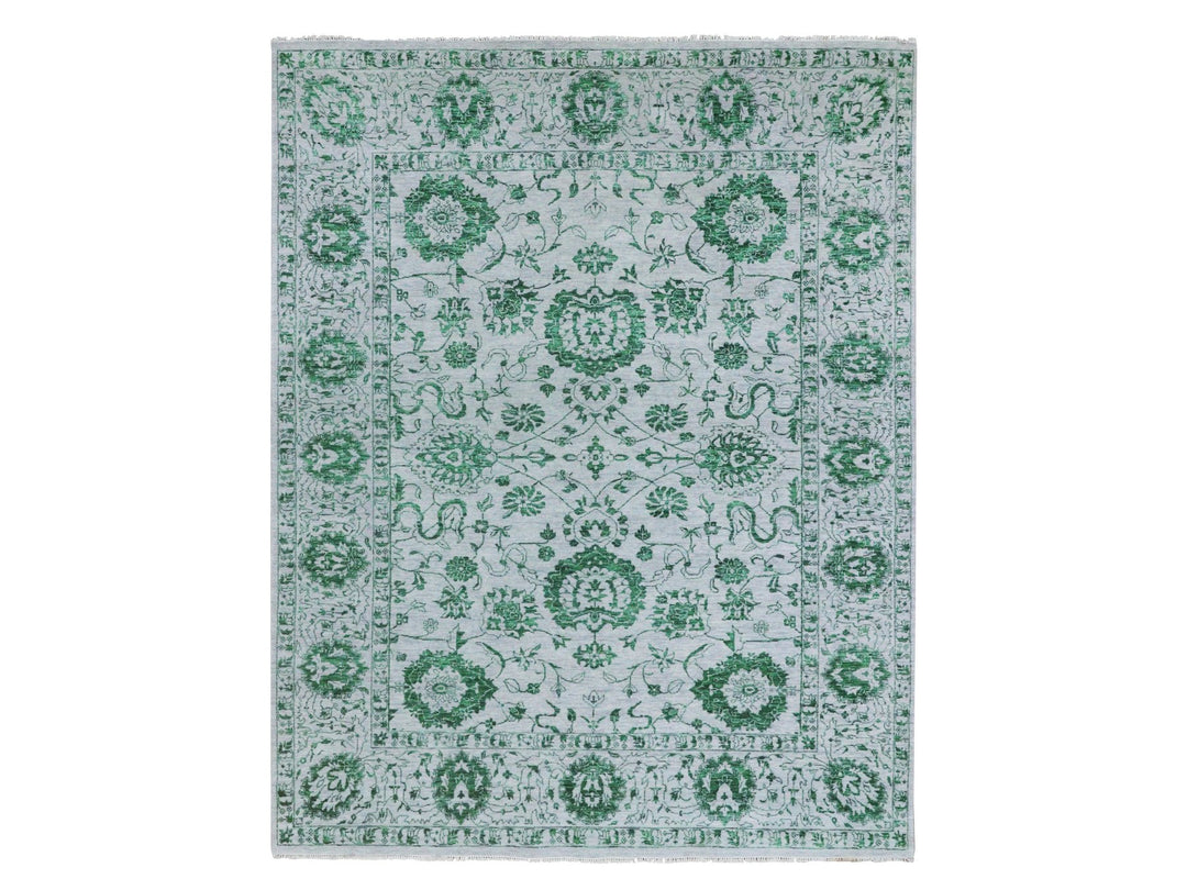 8'0" x 10'1" New Hand Knotted Green Wool Rectangle Oriental Rug - MOA10276310
